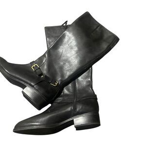 Ralph Lauren Marion Black Leather Knee Riding Boots size 9B Buckles Equestrian